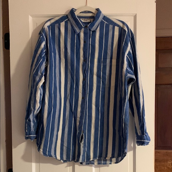 Blue and White Striped Button Down Shirt - Picture 1 of 7